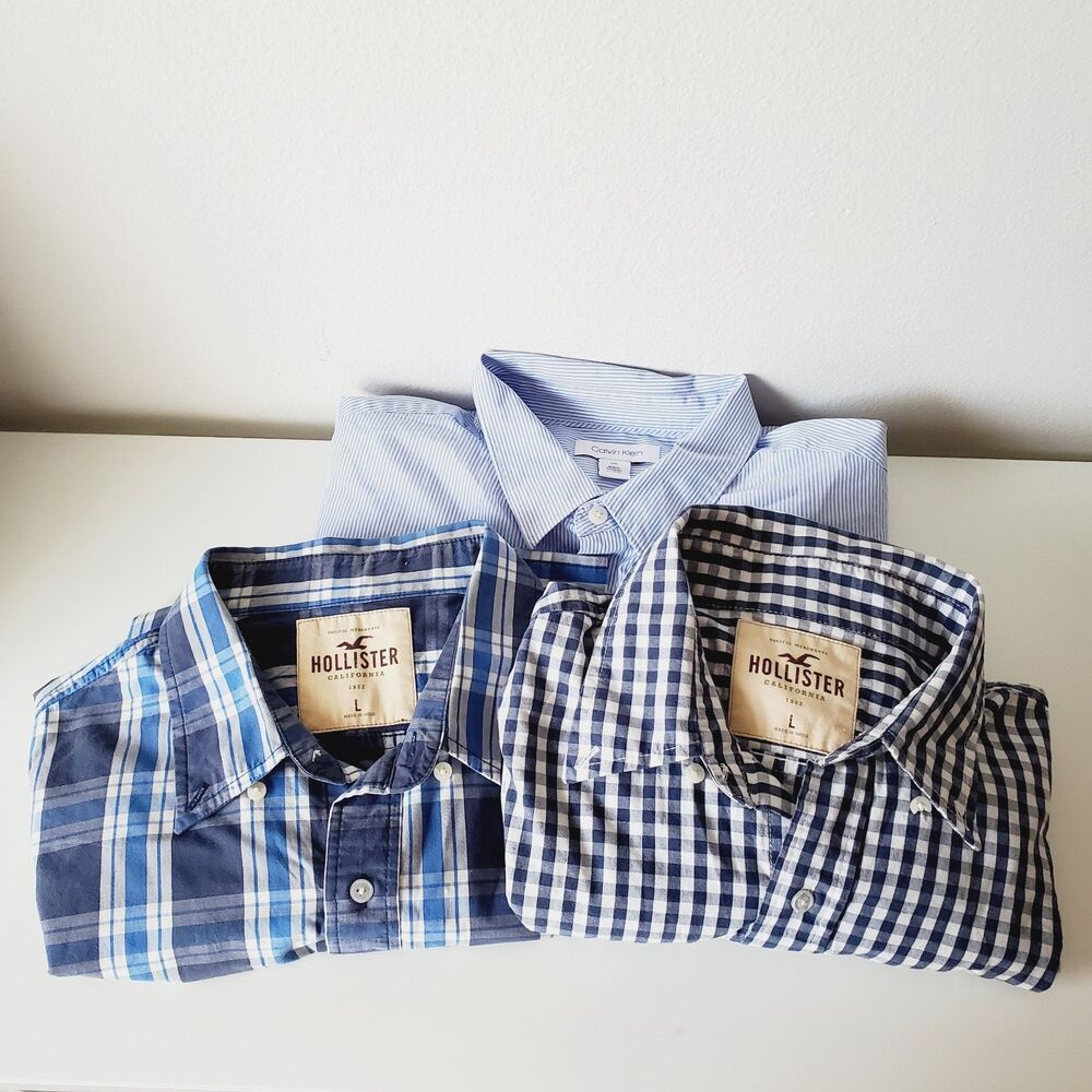 Lot of 3 Men’s Shirts Hollister & Calvin Klein Size Large Long Sleeve GUC - Picture 12 of 14